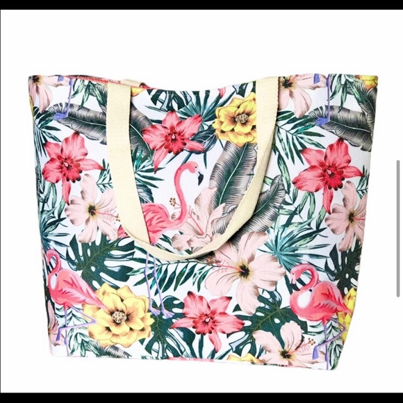 Flamingo floral large tote bag - Picture 4 of 7
